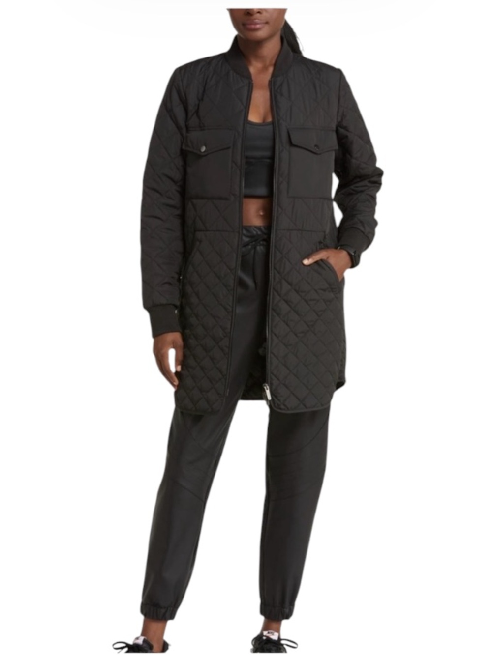 NWOT Zella Black Longline Quilted Puffer Bomber Jacket Plus Size 2X - Picture 3 of 15